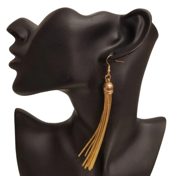 Vintage Jewelry - VINTAGE LONG GOLDTONED FRINGE STATEMENT EARRINGS
